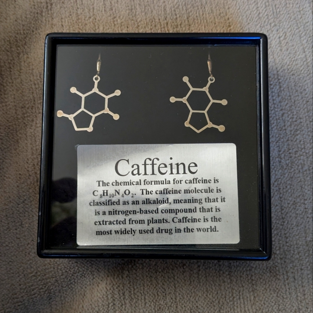 Caffeine Molecule Silver Earrings